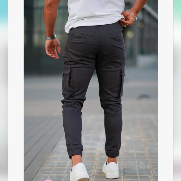 Mens Cargo Jogger Pants Slim fit Stretch Size 34 Dark Gray - Picture 2 of 6